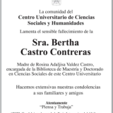 Esquela: Sra. Bertha Castro Contreras.